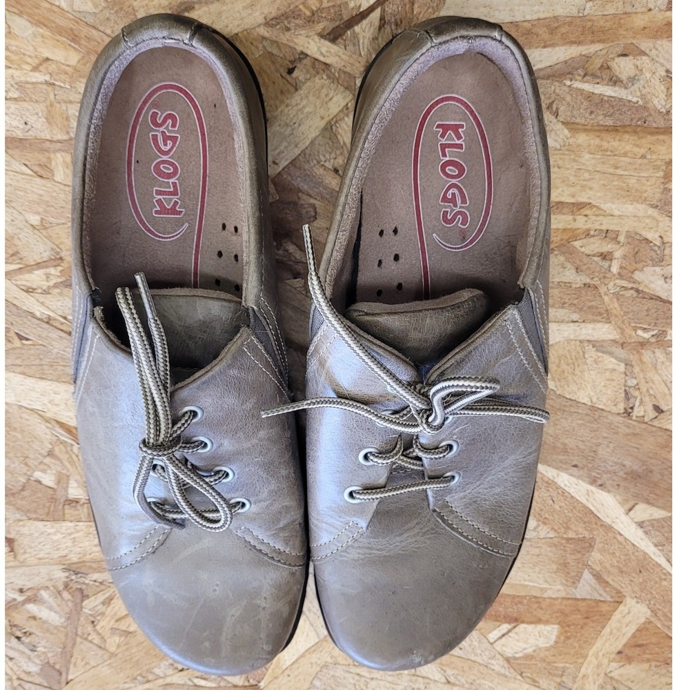 Klogs USA Women 9M Tan Leather Lace Up Slip Resistant Comfort Work Shoes Clogs